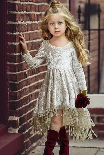 Girls Princess Dresse Velvet and lace great for Holidays or Flower girl Dress ,Boho Dress Active 