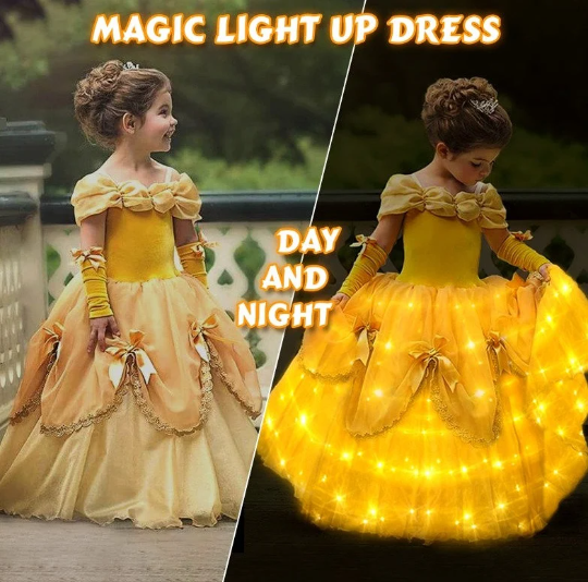 Light up Belle Costume Disney inspired Princess Girl Halloween Costume 