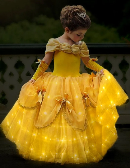 Light up Belle Costume Disney inspired Princess Girl Halloween Costume 