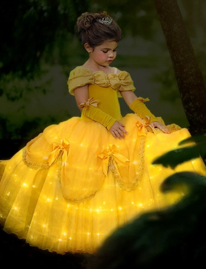 Light up Belle Costume Disney inspired Princess Girl Halloween Costume 