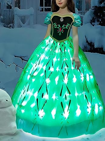 Light up Disney Inspired Anna Princess Gown Girl Halloween Costume 