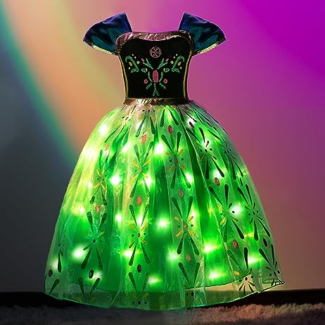 Light up Disney Inspired Anna Princess Gown Girl Halloween Costume 