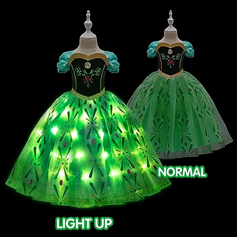 Light up Disney Inspired Anna Princess Gown Girl Halloween Costume 