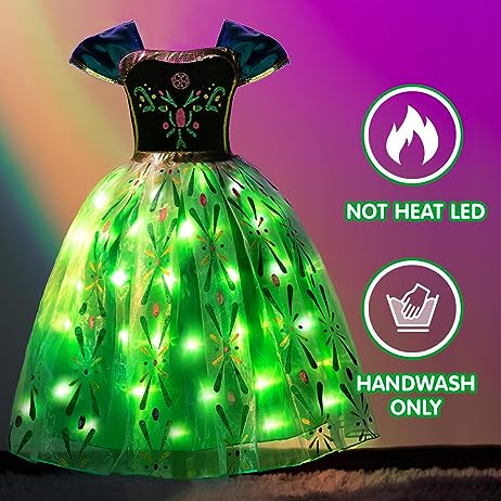 Light up Disney Inspired Anna Princess Gown Girl Halloween Costume 