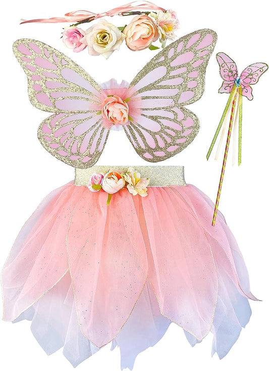 Elegant Fairy Costume with delicate Glitter and Flower Tutu . 