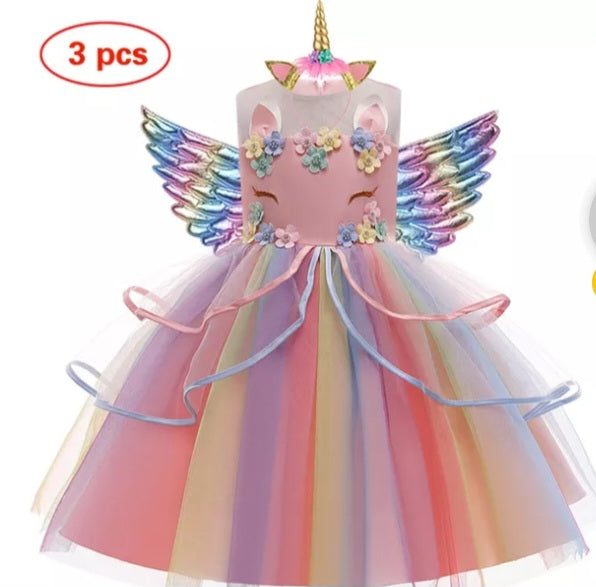 Unicorn Dress with Wings and Unicorn Headpiece 