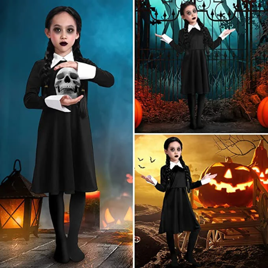 Wednesday Addams Halloween Costume with High Socks. Girl Costume 