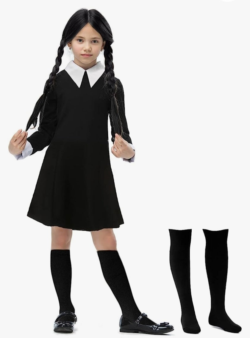 Wednesday Addams Halloween Costume with High Socks. Girl Costume 